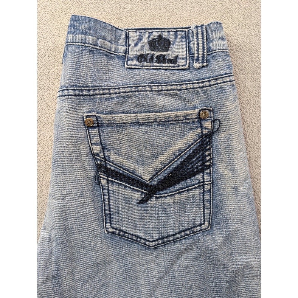 Old Skool Mens Baggy Wide Leg Jeans Light Wash Embroidered Pockets Size 36x29